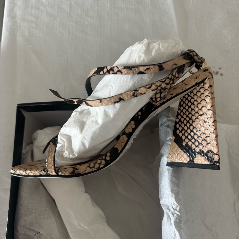 Saks Fifth Avenue Tan and Black Snake Print Heels